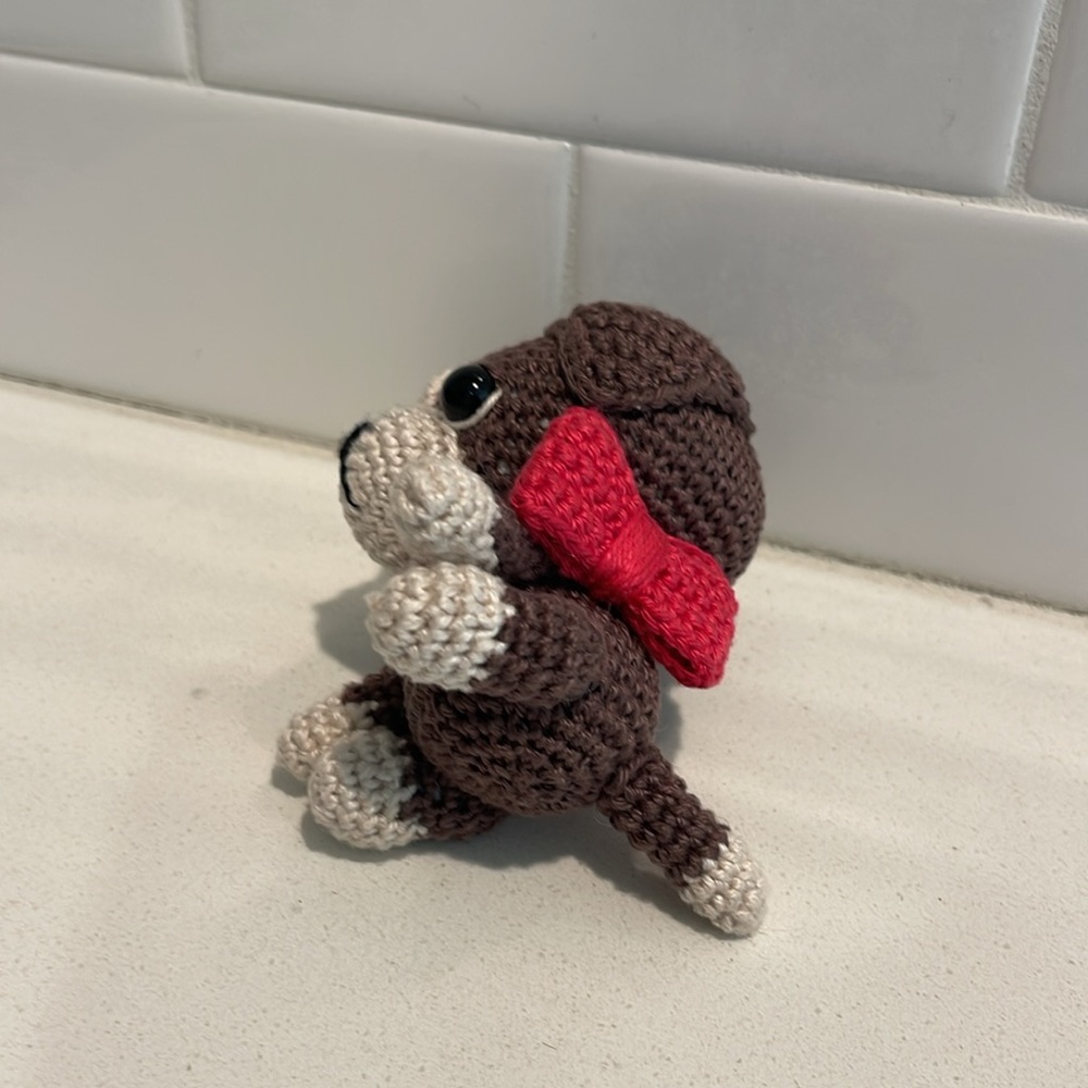 Handcrafted Puppy Dog with Bow Amigurumi Crochet Figure Toy Pet - Picture 9 of 11